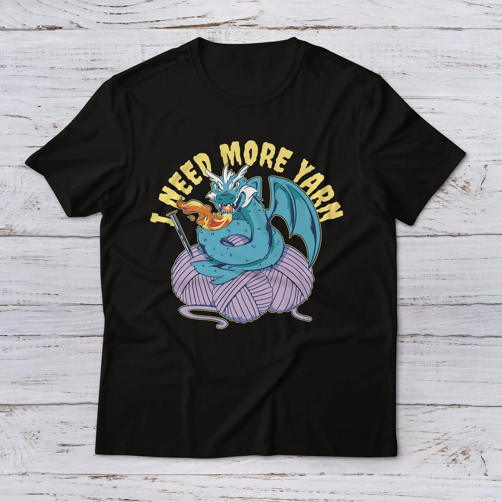 Lootgear I Need More Yarn T Shirt Funny Fun Dragon Wool Hoarding Crochet Knitting