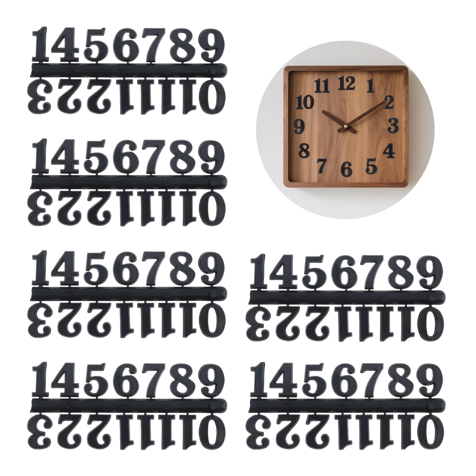 6 pack Plastic Arabic Black Clock Numbers Kits for DIY Decoration, Digital Clock Numbers Replacement Parts