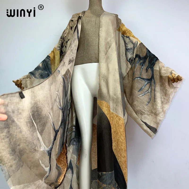 WINYI kimono Africa summer boho print beach swimwear Elegant Cardigan sexy kaftan 2023 beach wear swimsuit woman evening dress