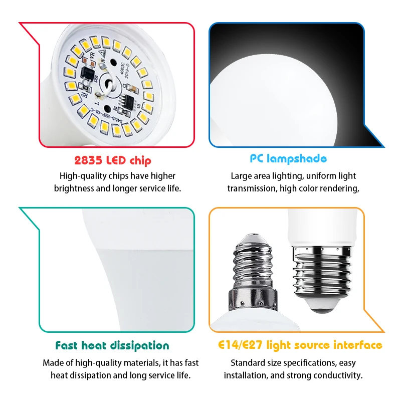 Imagem -03 - Lâmpada Led para Sala de Estar Lâmpada para Casa Luz Branca Quente e Fria E27 E14 220v ac 3w 6w 9w 12w 15w 18w 20w 24w 10 Pcs Lot