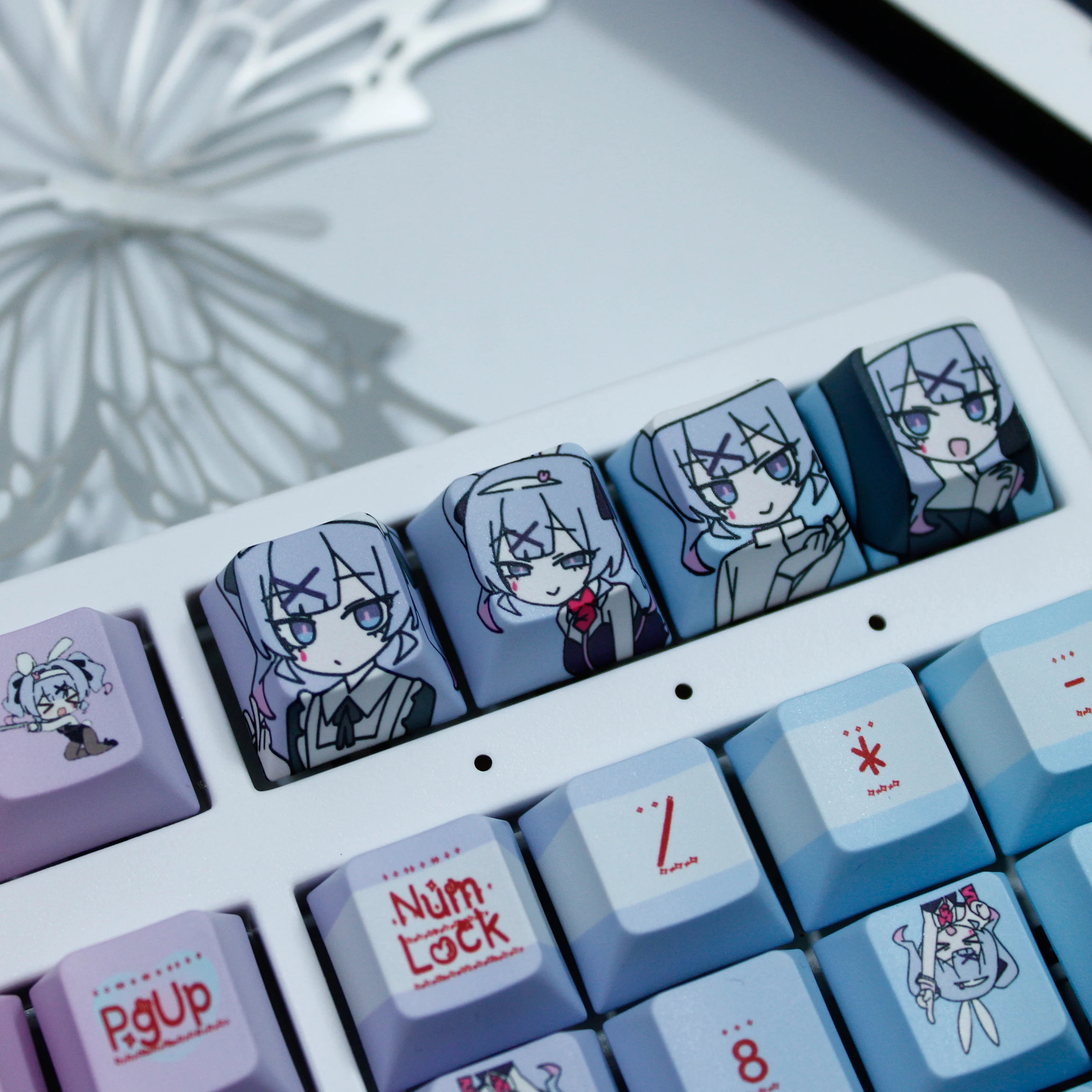 120 Keys Cute Rabbit Hole Keycap Cherry Pbt Translucent Key Cap Pbt Hole Rabbit Pink ANSI Layout Keycap Made68 Mad68 Wooting 60