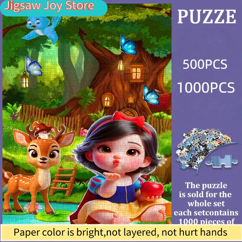 لغز ورقي 500 قطعة لشخصية سنو وايت ووقت الغابة، علبة تغليف أنيقة، مصنوعة من الكرتون الأبيض السميك. مناسب