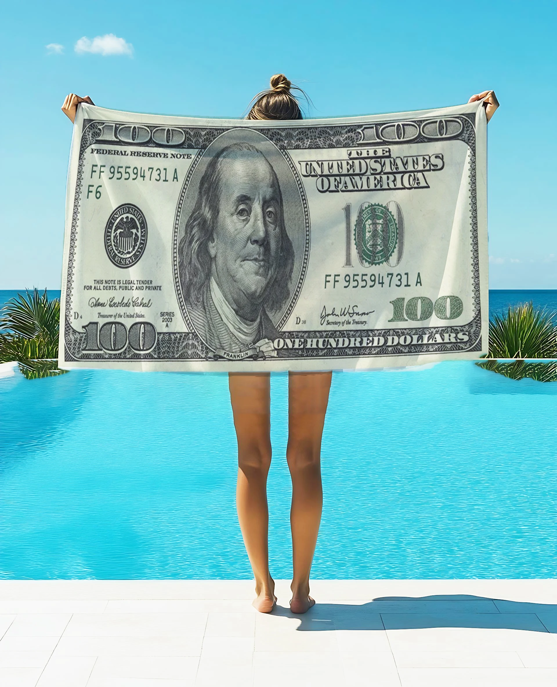 Funny USA Dollar Beach Towel Absorbent Quick Dry Soft Yoga Swimming Resort Towel