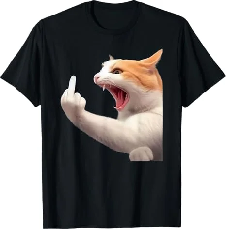 Sassy White Cat Meme T-Shirt Funny Judgemental Cat Face Graphic Tee Cute Cat Print Crew Neck Casual Short-Sleeve for Cat Lovers