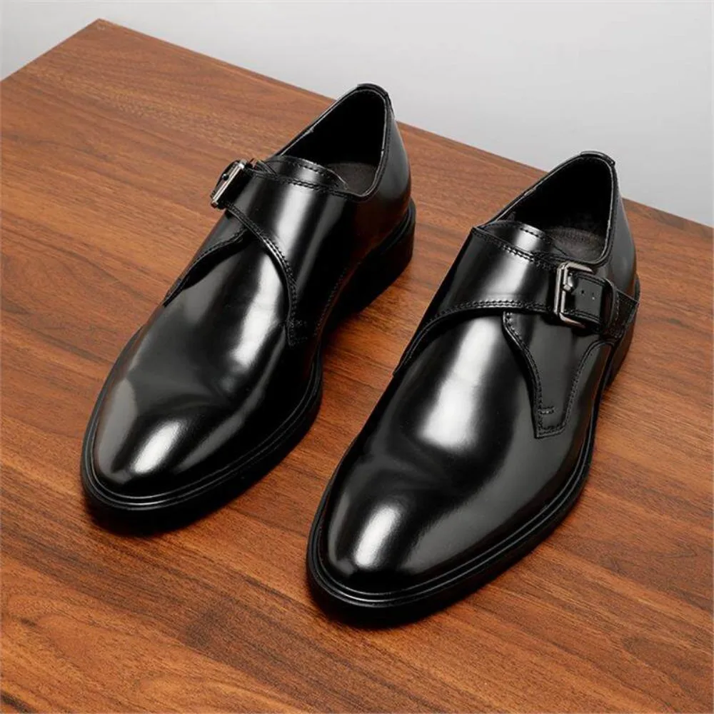2026 New Buckle Monk Shoes for Men Genuine Top Layer Leather Business Formal British Style Pointed Toe Leather Shoes