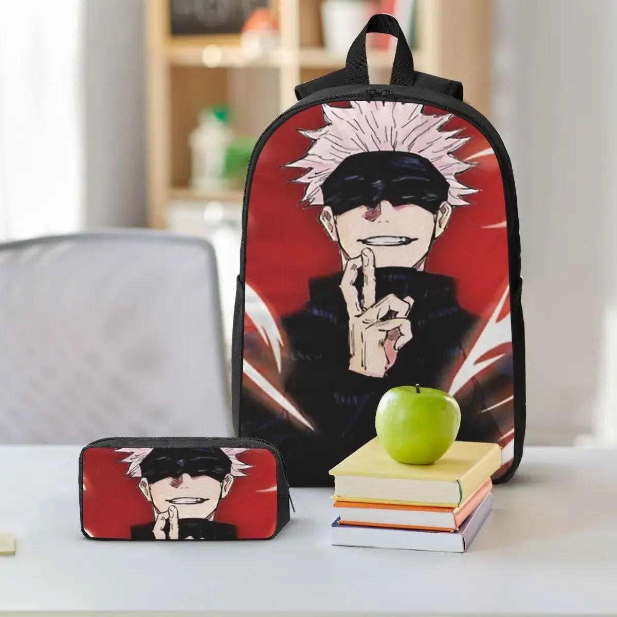 Satoru Gojo Anime Jujutsu Kaisen Backpack Student BookBag School Bag Computer Shoulder Bags 3ps Insulated Lunch Bag Pencil Case