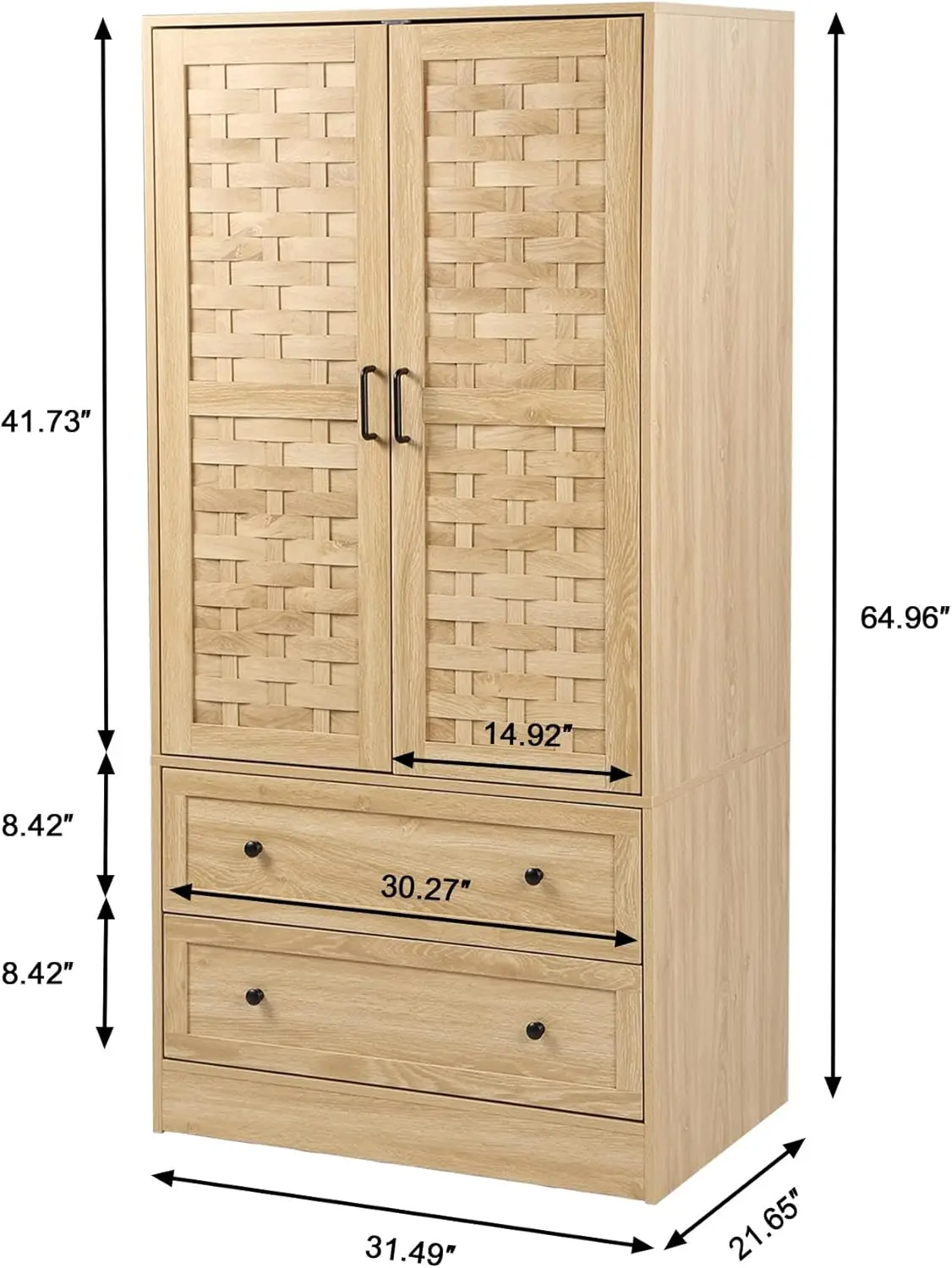 Levnary Schrank Kleider schrank, Kleider schrank mit 2 gewebten Türen und 2 Schubladen, freistehende Kleider schrank Kleider schrank.