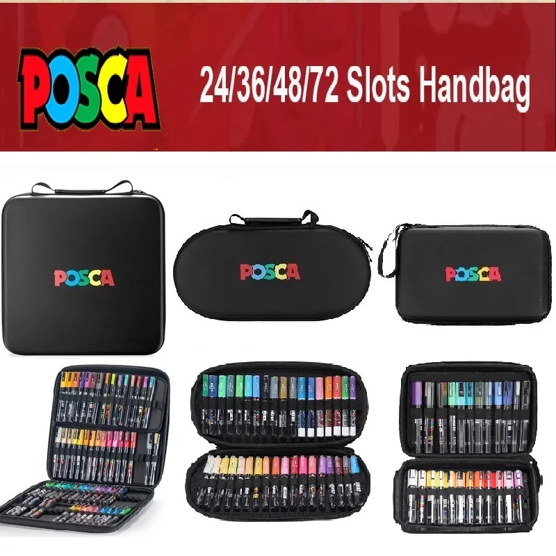 POSCA Pen Case 24/36/48/72 Holes Stationery Bag Art Paint Brushes Aesthetic Makers Empty Carrying Organizer Box for School