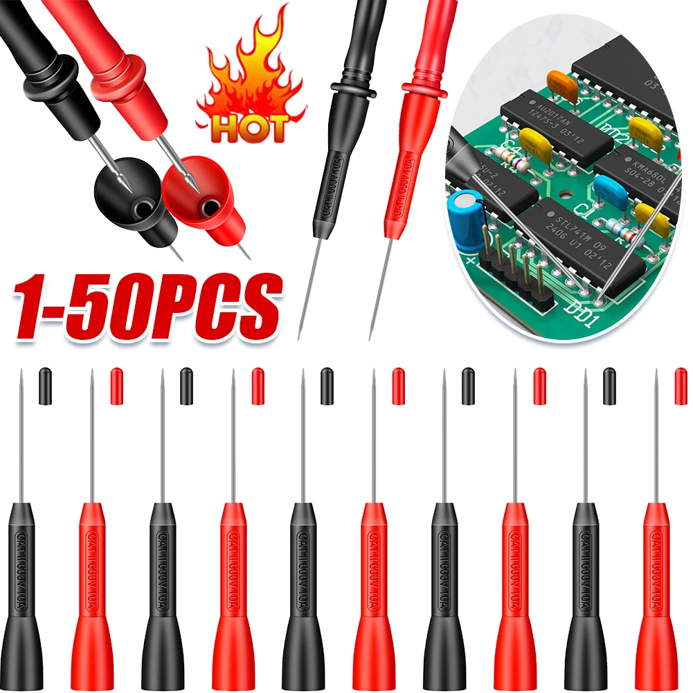 

50-2PCS Multimeter Test Probe 0.7mm 30V Car Tip Probes Diagnostic Tools Test Leads Extention Back Piercing Needle Tip Probes