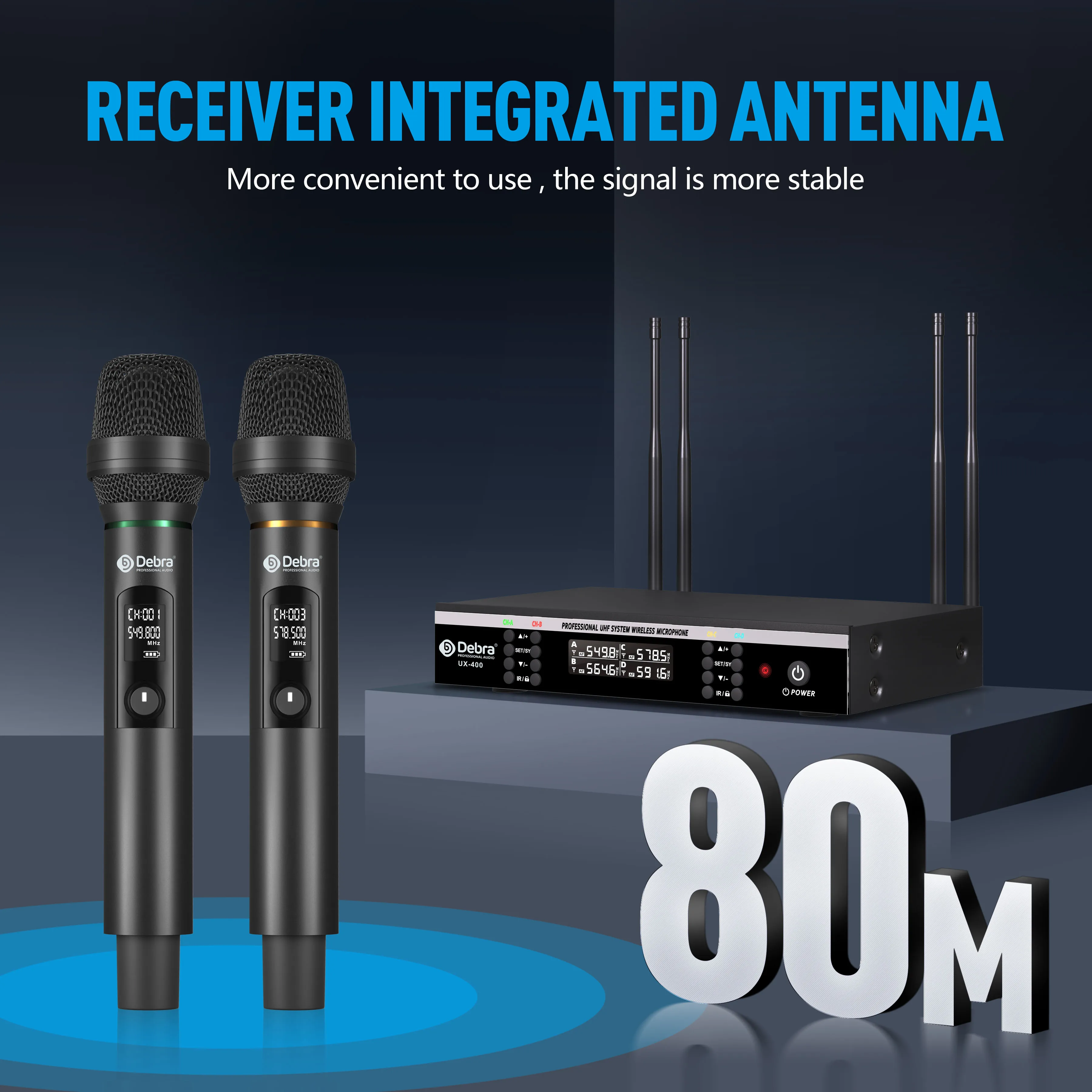 

Professional UHF Wireless Mic Set 4 Channels, Handheld Receiver with Auto Frequency Search, 100m Range, for Stage/Conference/Par