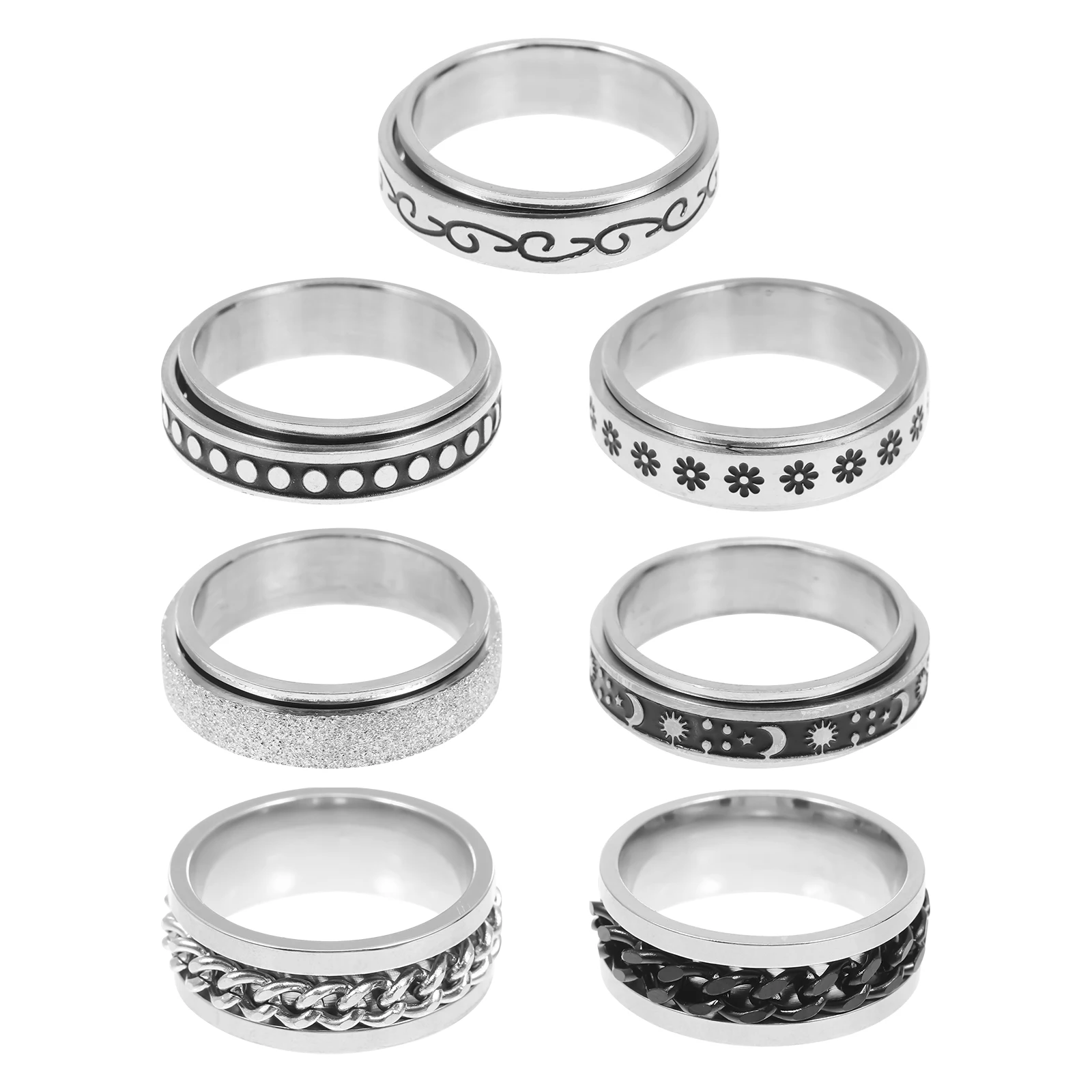 7pcs Rotatable Ring Set Titanium Steel Punk Finger Rings Rings For Women Ring Men Women