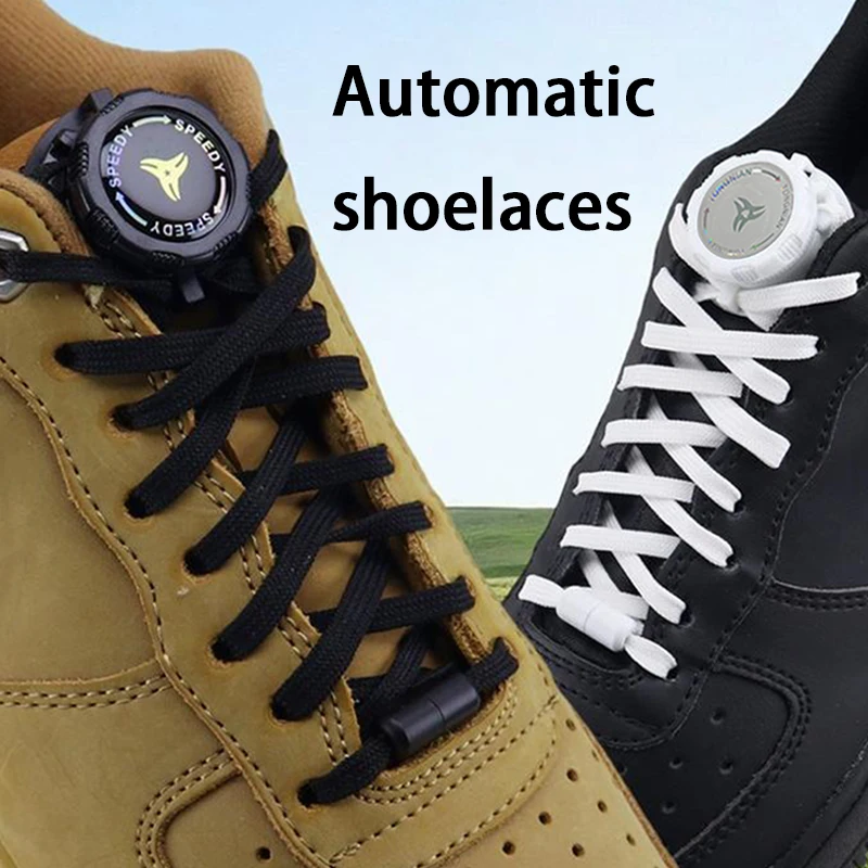 Easy-to-install automatic shoelaces black and white flat no tie shoelaces Children adults outdoor sports shoelace 1Pair