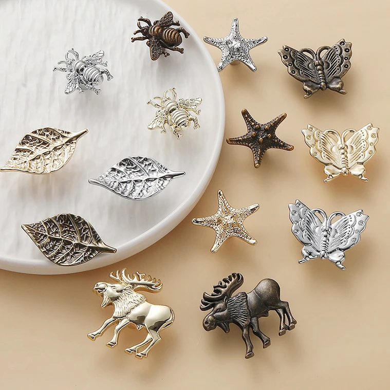 Creative Retro Kitchen Cabinet Handle Cupboard Wardrobe Door Knob Plant Animal Shape Door Pull Zinc Alloy Drawer Dresser Knob