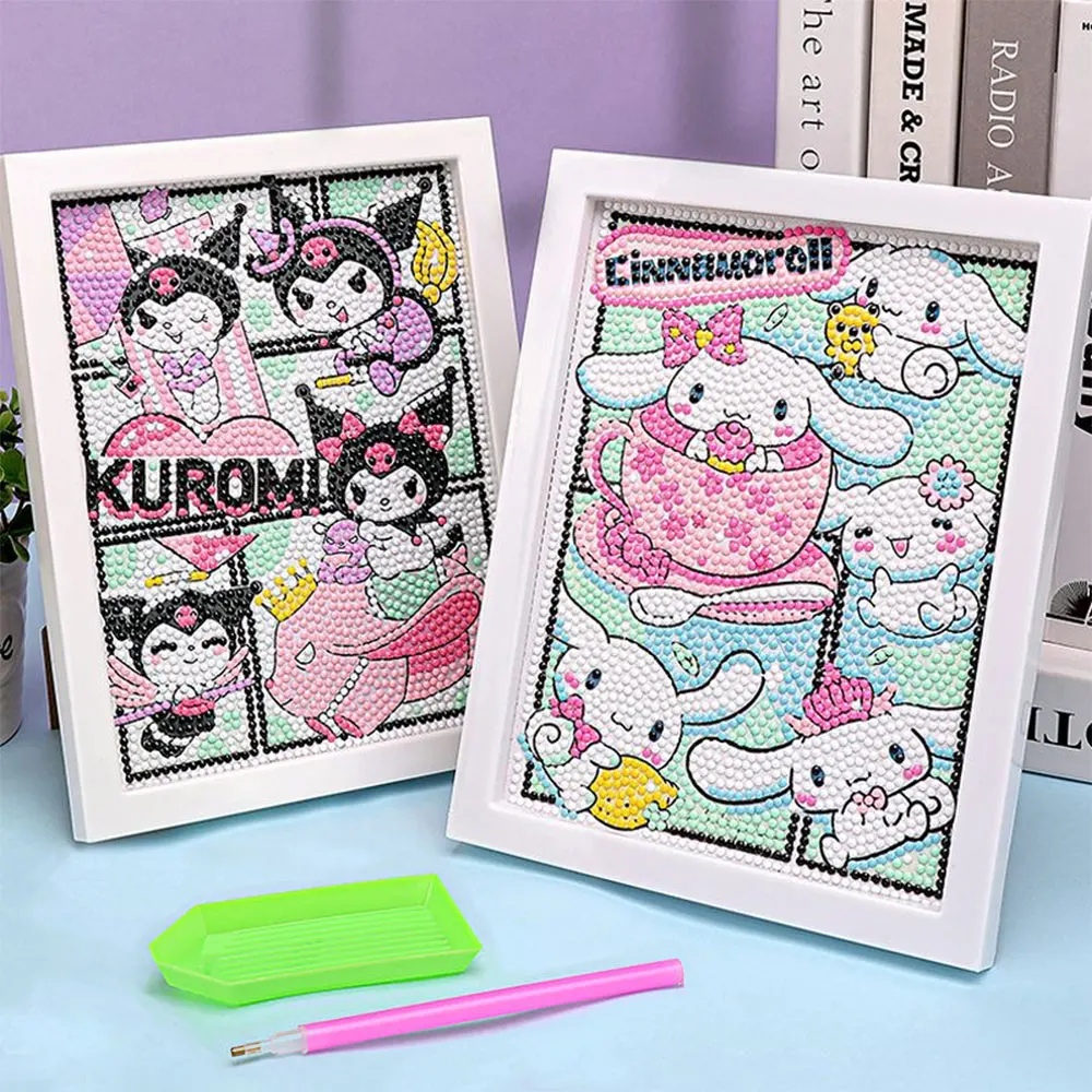 Sanrio ภาพวาดเพชร Hello Kitty การ์ตูนเพชรเต็มโมเสค5D ชุดงานปักครอสติชเพชรการตกแต่งบ้านศิลปะกับกรอบ