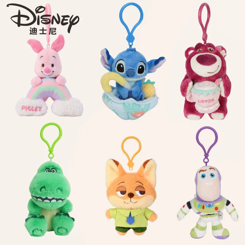 

Genuine Disney Doll Pendant Strawberry Bear Doll Nick Judy Bass Lightyear Winnie Plush Toy Pendant Bag Accessories Keychain Gift
