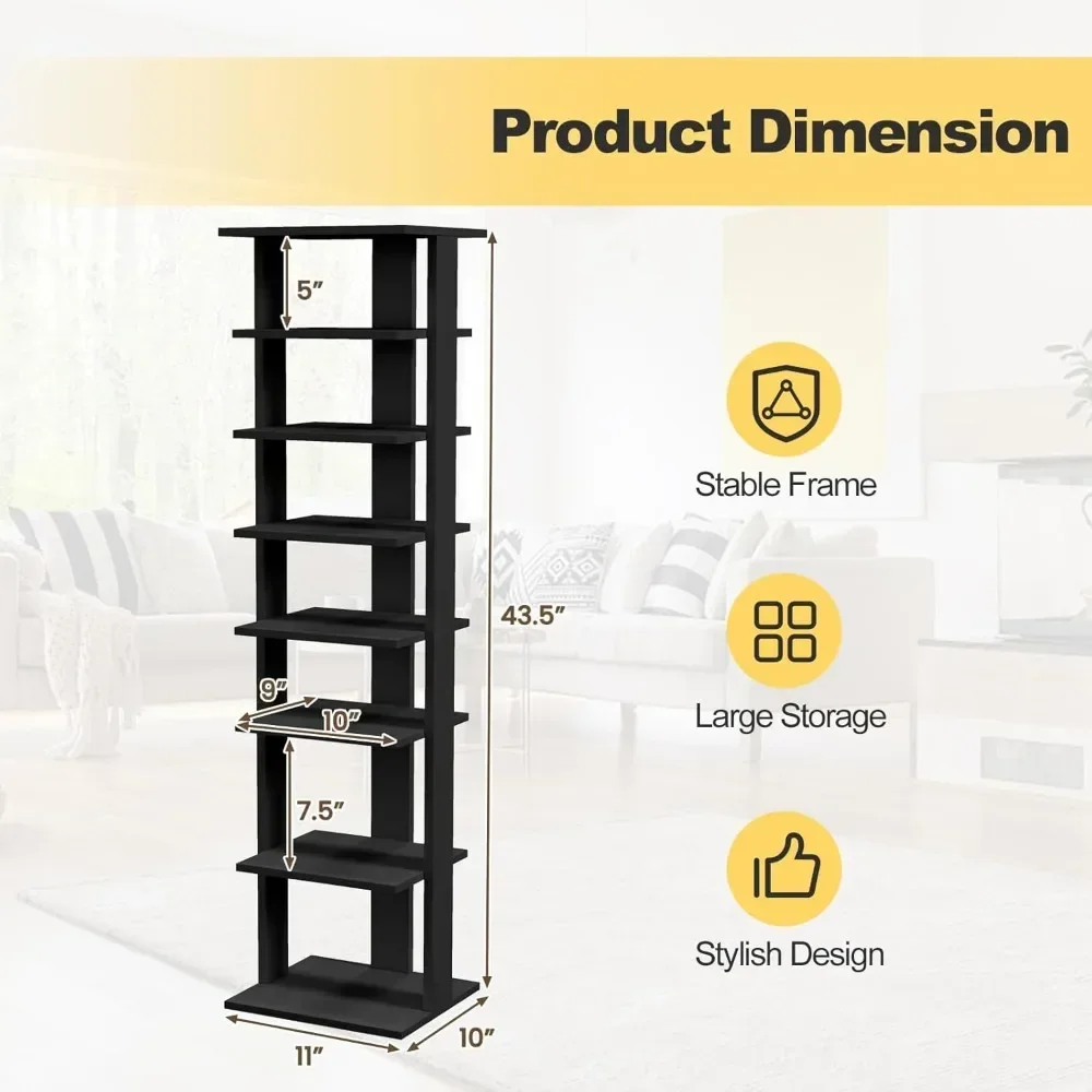 8 Tiers Vertical Shoe Rack, Patented Space Saving Corner Shoe Rack for 7 Pairs, Narrow Shoe Rack for Front Door Entryway