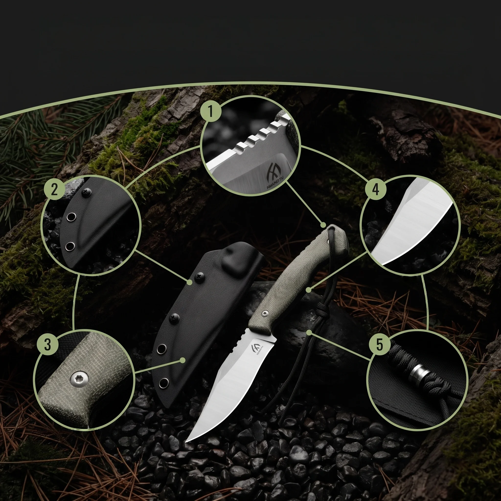 Full keel integrated stainless steel cutting tool with matching scabbard, picnic cooking, handmade DIY tool