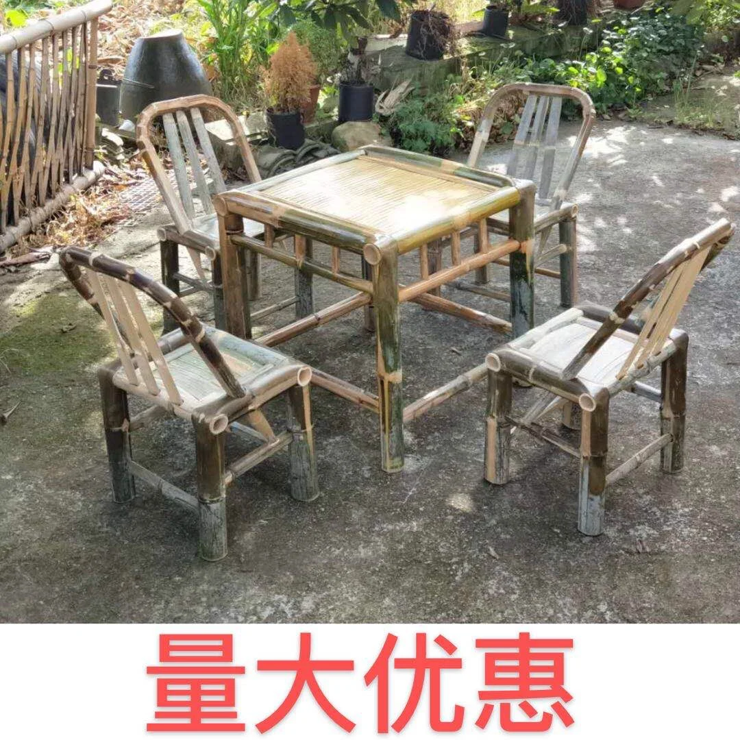 Custom: handmade inlay made bamboo table and chair set, balcony table and chair stool, bamboo furniture, coffee table, table