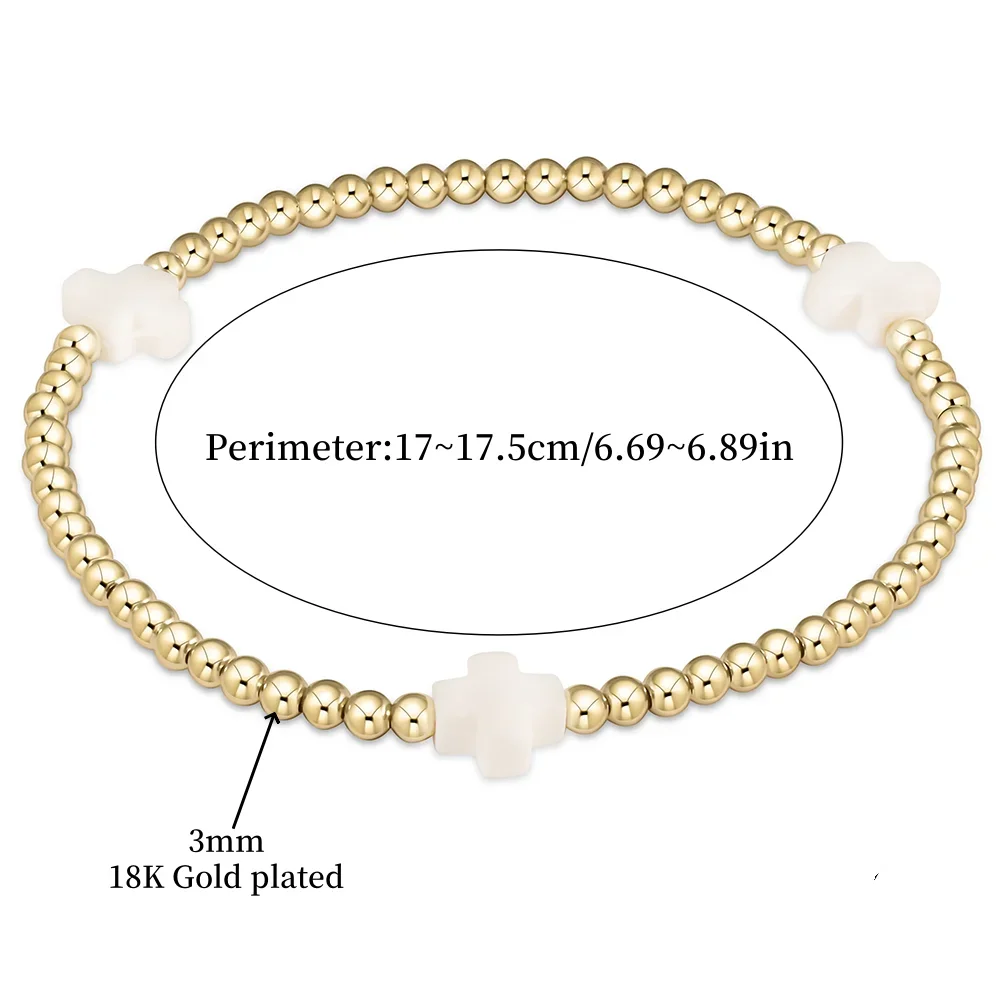 Vlen Mehrfarbiges Kreuz-Charm-Armband Großhandel 18 K Vergoldete Perlenarmbänder für Frauen Zierliche Pulseras Boho-Schmuck – Detail 2