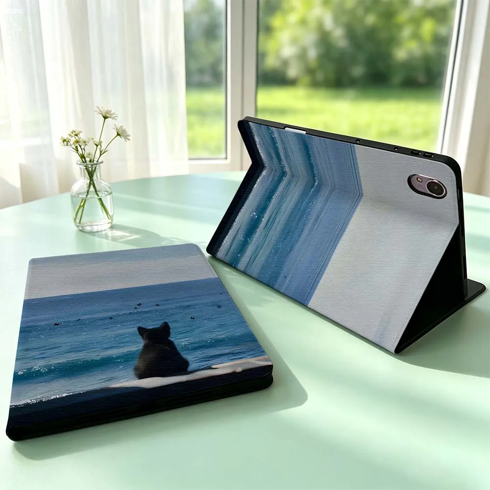 Beach Cat Pattern For Huawei MediaPad MatePad Honor Pro V6 9 V8 X9 X 10 13.3 12.3 11 11.5 Inch Tablet Case Pen Tray