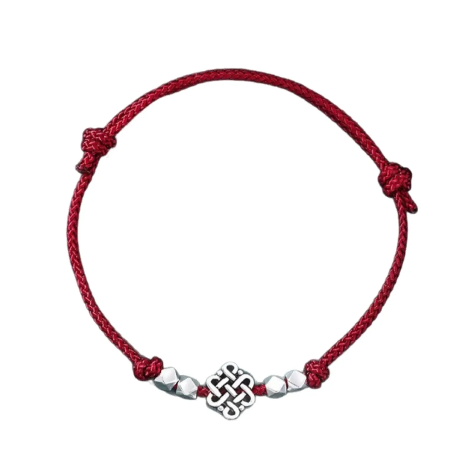 Red Auspicious Knot Bracelet for Horse Year, Silver Bead Handmade String, Zodiac Birth Year, Chinese Design for Women