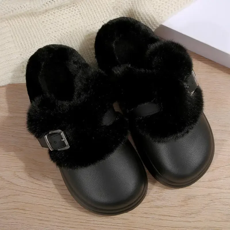 Wasserdichte EVA-Clogs mit dicker Sohle und Fellbesatz für Damen, Winter 2026, mit Metallschnalle, flauschige Outdoor-Hausschuhe, warme Plüsch-Pantoffeln für Frauen – Detail 25