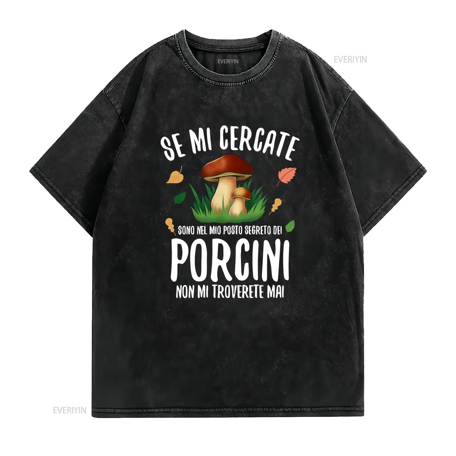 T shirt da uomo divertente cacciatore di funghi Testo in italiano Se la mia ceramica è porcini e stampa grafica a forma fungo