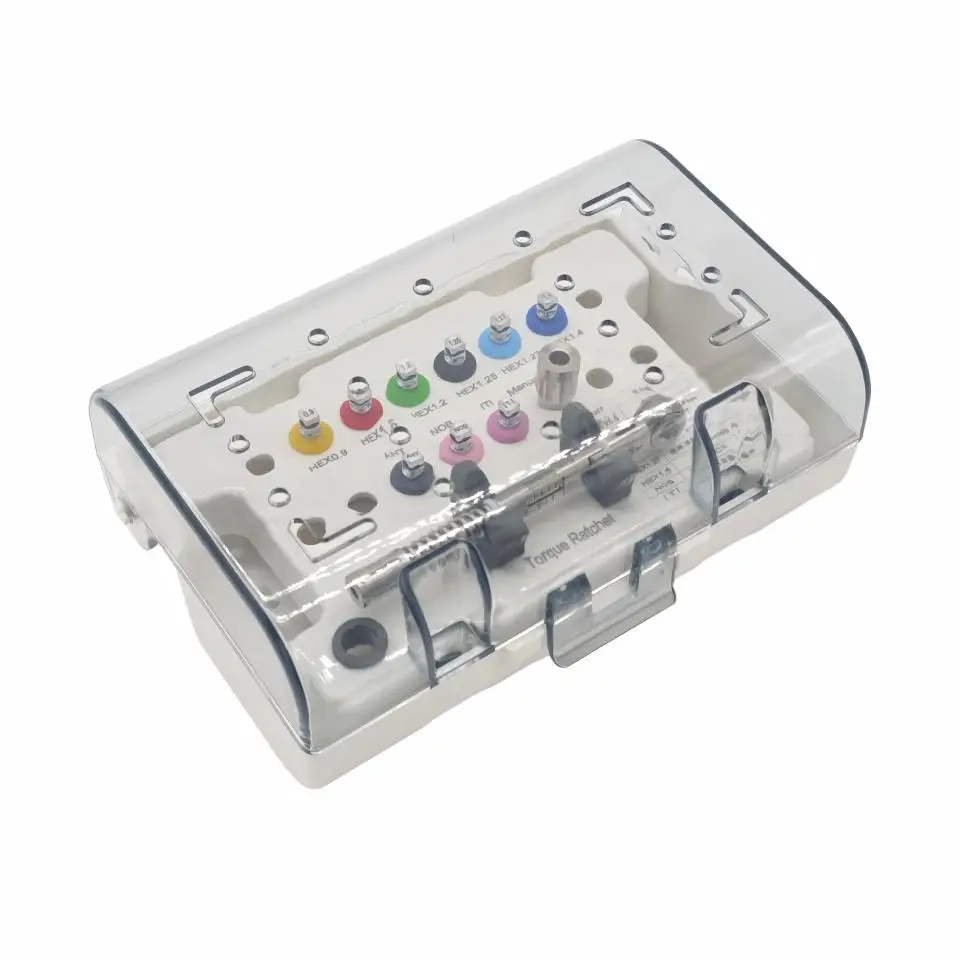 Implant Abutment Screw Tightening Kit Dental Torque Wrench  Ratchet with 9Pcs Drivers Prosthetic Restoration Box