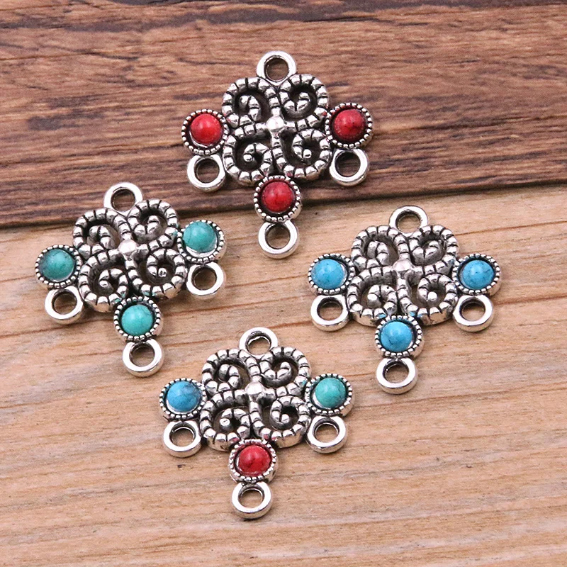 8PCS 23X26mm 3 Color Resin Patch Hollow Flowers Porous Connector Pendant Metal Alloy DIY Necklace Bracelet Earrings Marking