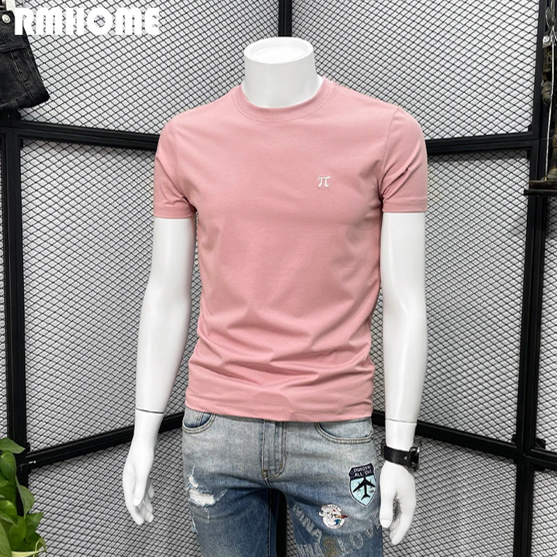 

Lovers T-shirt Simple Solid Letter Embroidery Men's Tees Slim Causal Daily Tops Summer Cotton High Quality Male Clothing M-7xl