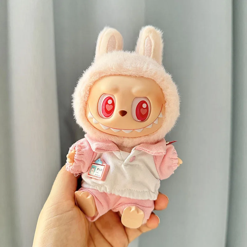 Cute Mini Plush Doll Clothes, 17cm, Korea Kpop, Labubu II Idol Dolls, Presentes DIY, Roupas de Festa, Moda