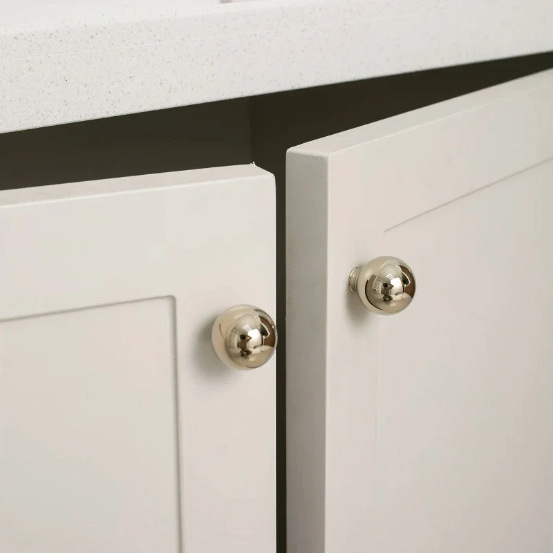 Solid Single Hole Pull Brass Knob Round Ball Modern Minimalist Chrome Silver Drawer Door Knobs Kitchen Cabinet Handle Furniture