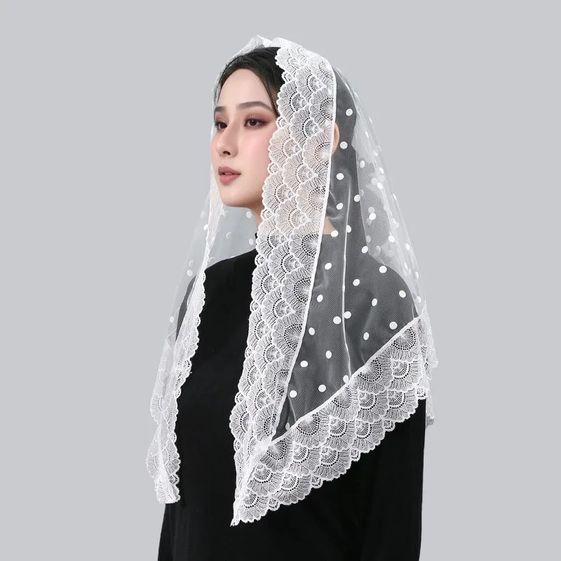 

New retro ladies lace veil wedding bride scarf veil black and white shawl hijab European and American foreign trade wholesale