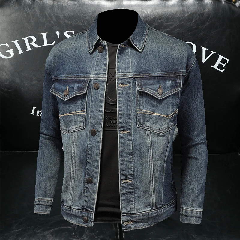 High-end Graffiti Embroidered Denim Jacket Men's Embroidered Jacket Fall High Stretch Denim Jacket 100% Cotton  Thick （Winter)