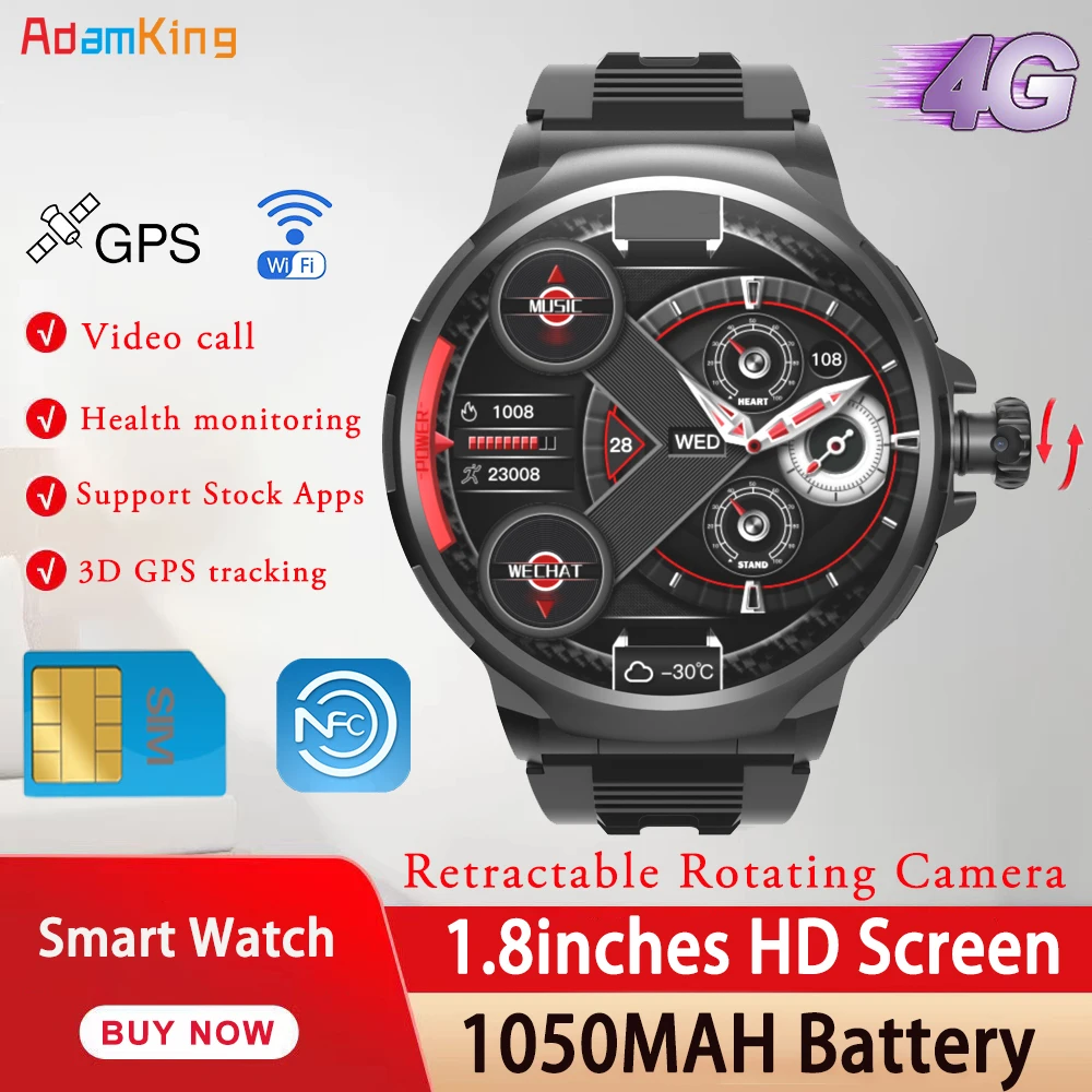 

4G Video Call Smart Watch Scalable Rotating Camera Heart Rate Health 3D GPS Tracking Waterproof NFC SIM Card Men Lady Smartwatch