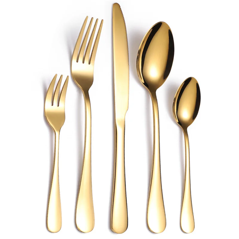 1Pcs Stainless Steel Dinnerware Gold Cutlery Knives Fork Coffee Spoons Dessert Fork Kitchen Dinner Flatware Silverware Tableware