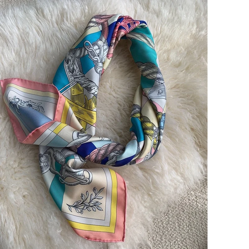 2024 Spring 100% Silk Scarf Shawl 90 Silk Scarves Wraps Neckerchief Double Sided Popular Printing