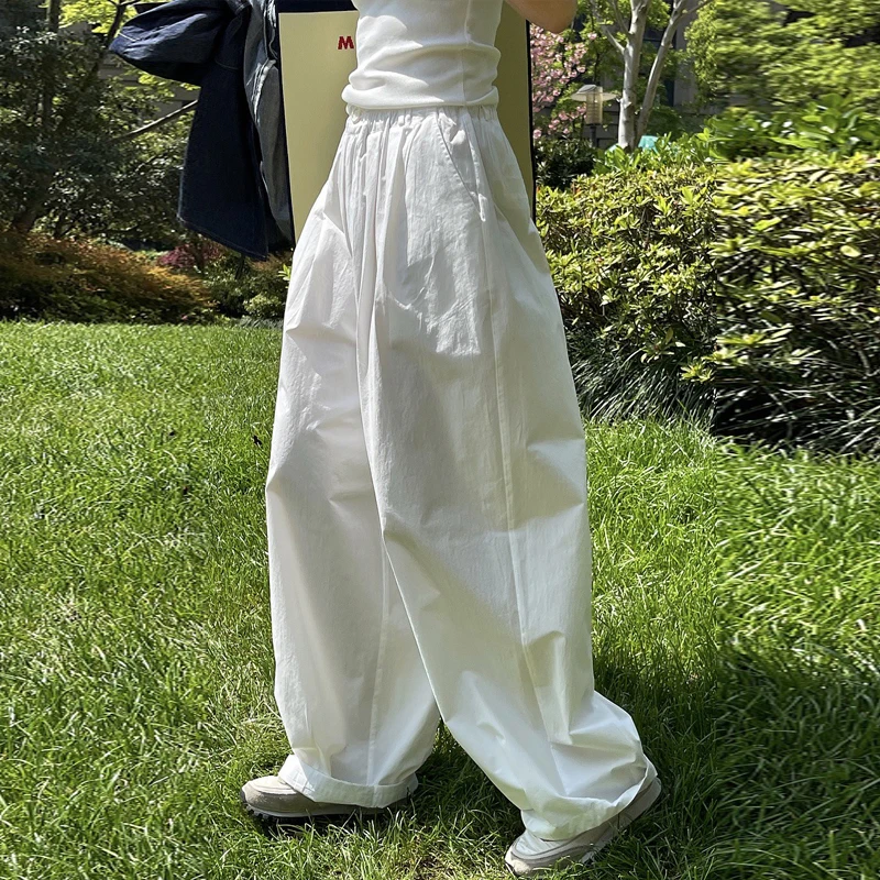 

Johnature Japanese Fashion Simple Silhouette High Waist Wide Leg Pants For Women 2024 Summer New Casual Loose Harem Pants