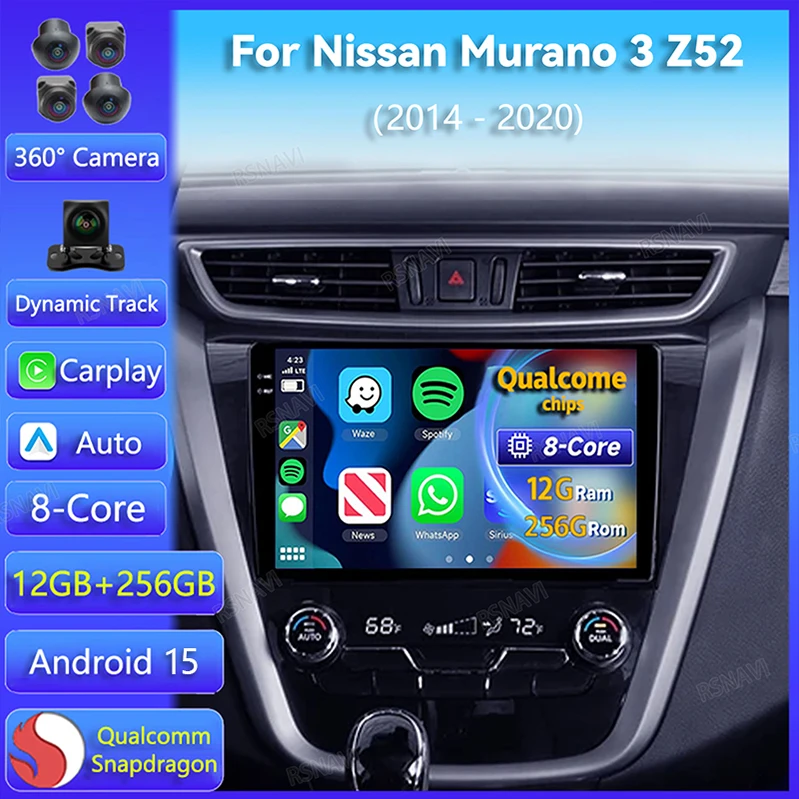 Android 15 Car Radio For Nissan Murano 3 Z52 2014 2015 - 2020 Carplay Auto Multimedia DSP 2Din Video Player Head Unit BT Stereo