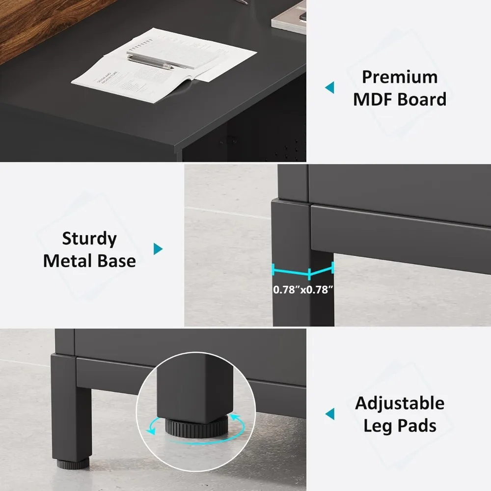 LED-Illuminated L-Shaped Reception Desk, 60 Modern Front Desk for Office, Lobby, Cafe, and Beauty Salon