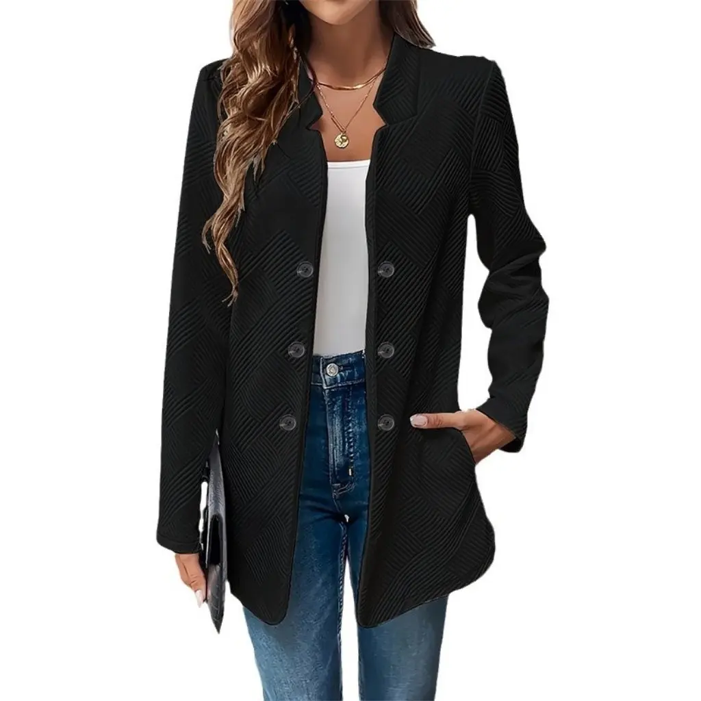 

Black Double-breasted Casual Suit Jacket for Women Independent Station Autumn Winter New