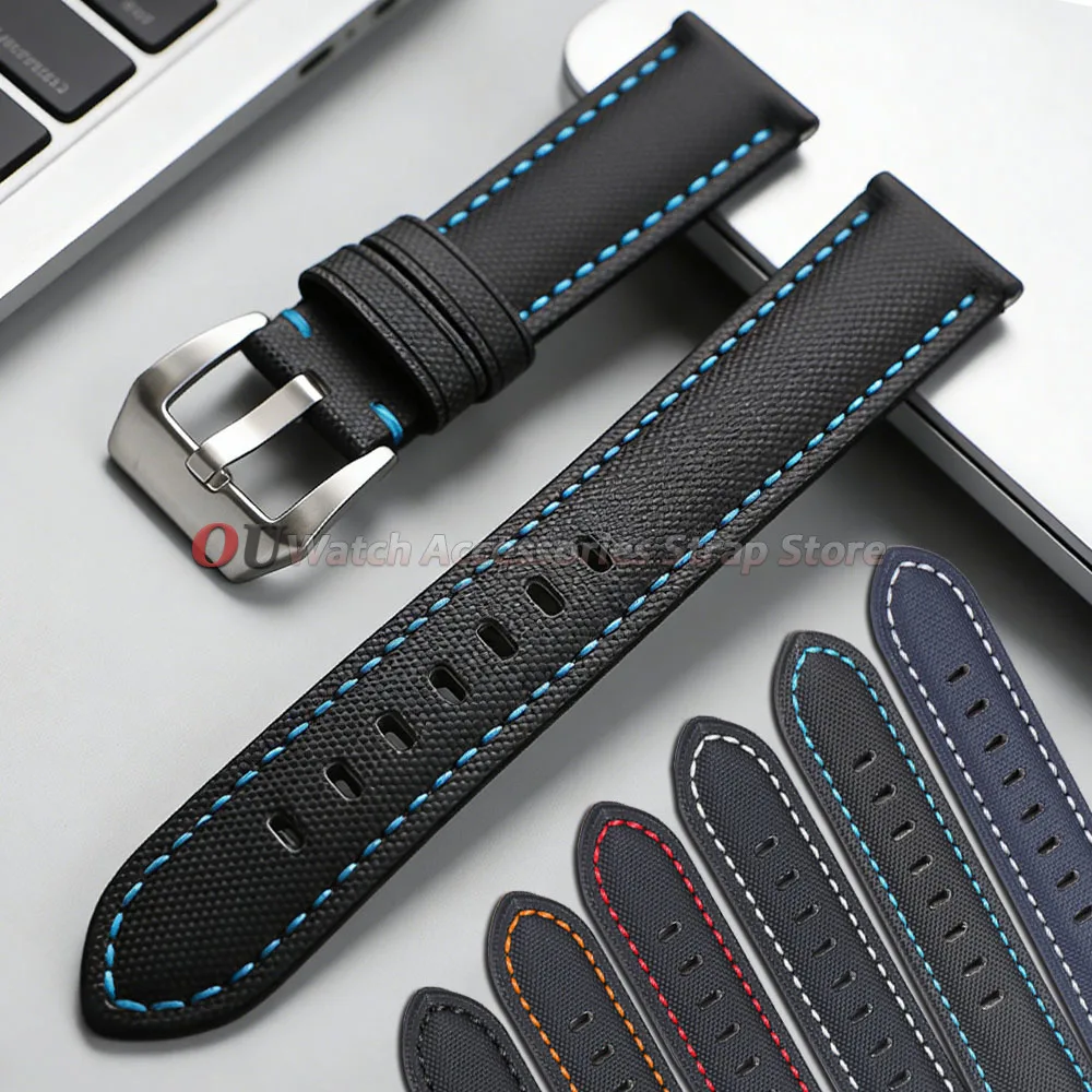 Bracelet de montre en toile de voile de qualité supérieure pour Seiko, Panerai, Blancpain, 20 mm, 22 mm, 24 mm, noir, bleu, bracelet en nylon pour homme
