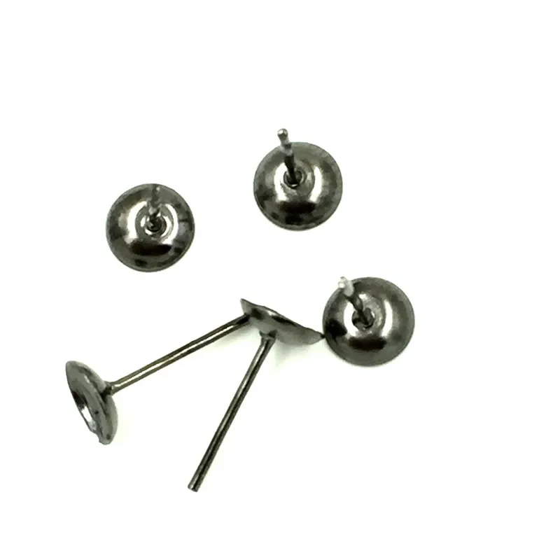 1500Pcs Gunmetal Bowl Shape Earring Posts With Stoppers Jewelry Making 13x6mm