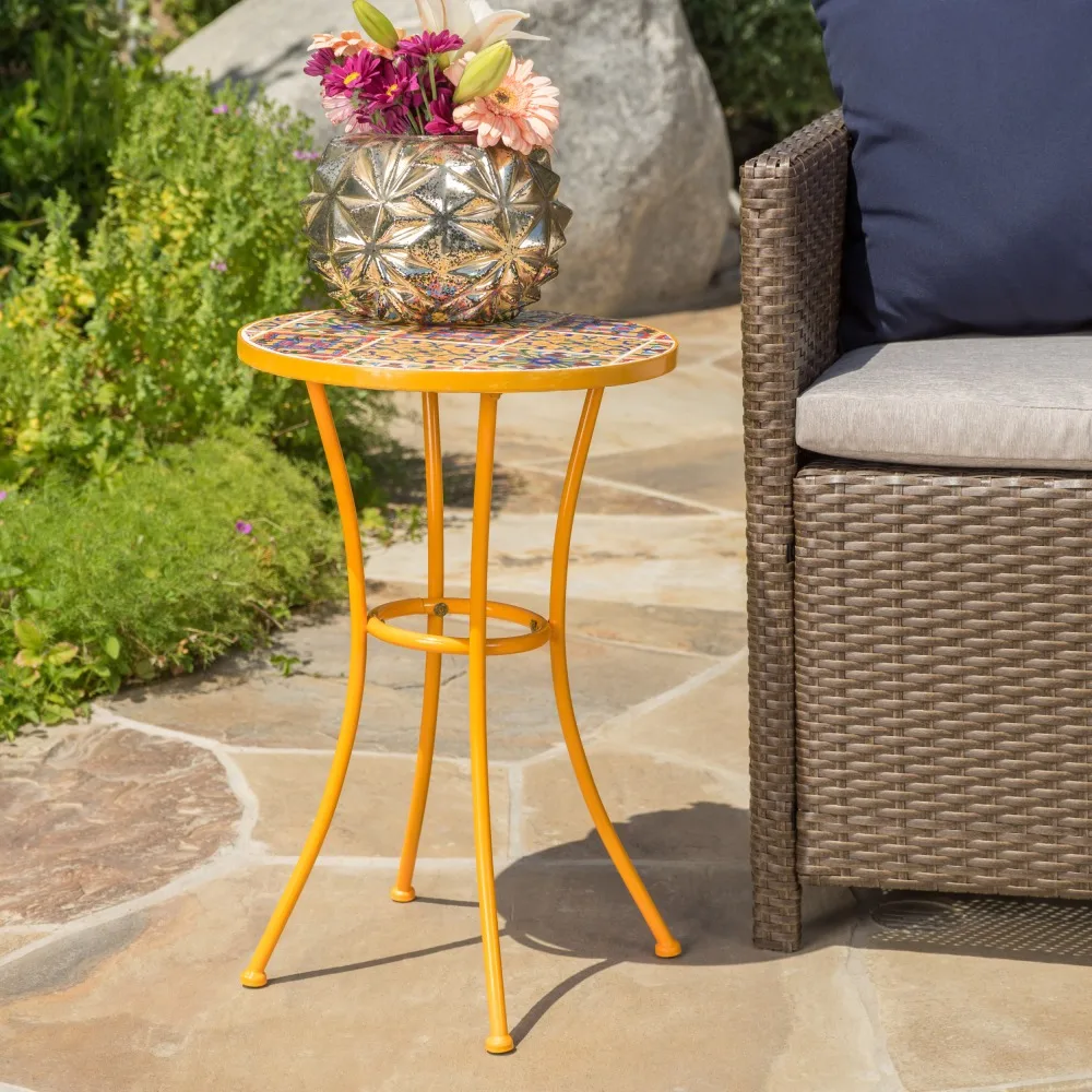

Outdoor Side Table, Anti-rust Andwater-resistant Metal, Modern Coffee Table, Yellow Orange Powder Coating