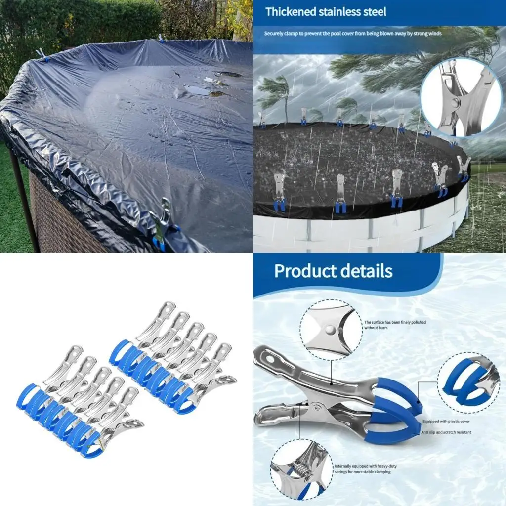 

R6FE 10Pcs Swimming Pool Cover Clip with Plastic Handles Heavy Duty Windproof Spring Clip for Outdoor Use Enduring