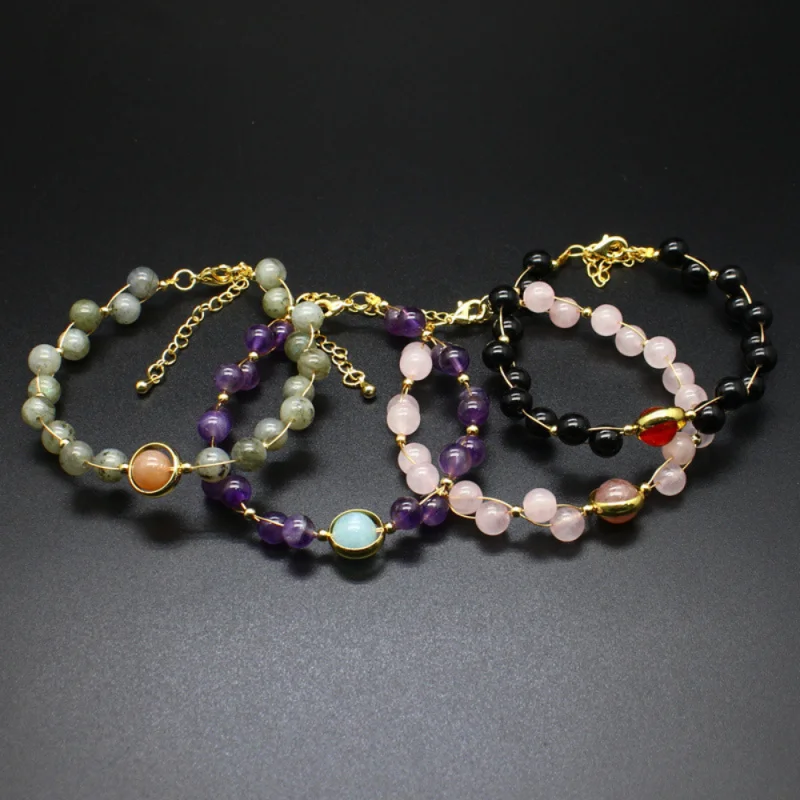 

Korean Style Amethyst Lucky Bead Natural Stone Bracelet Woman 2024 Gold Plated Wire Winding Niche Jewelry Wholesale Bulk Items