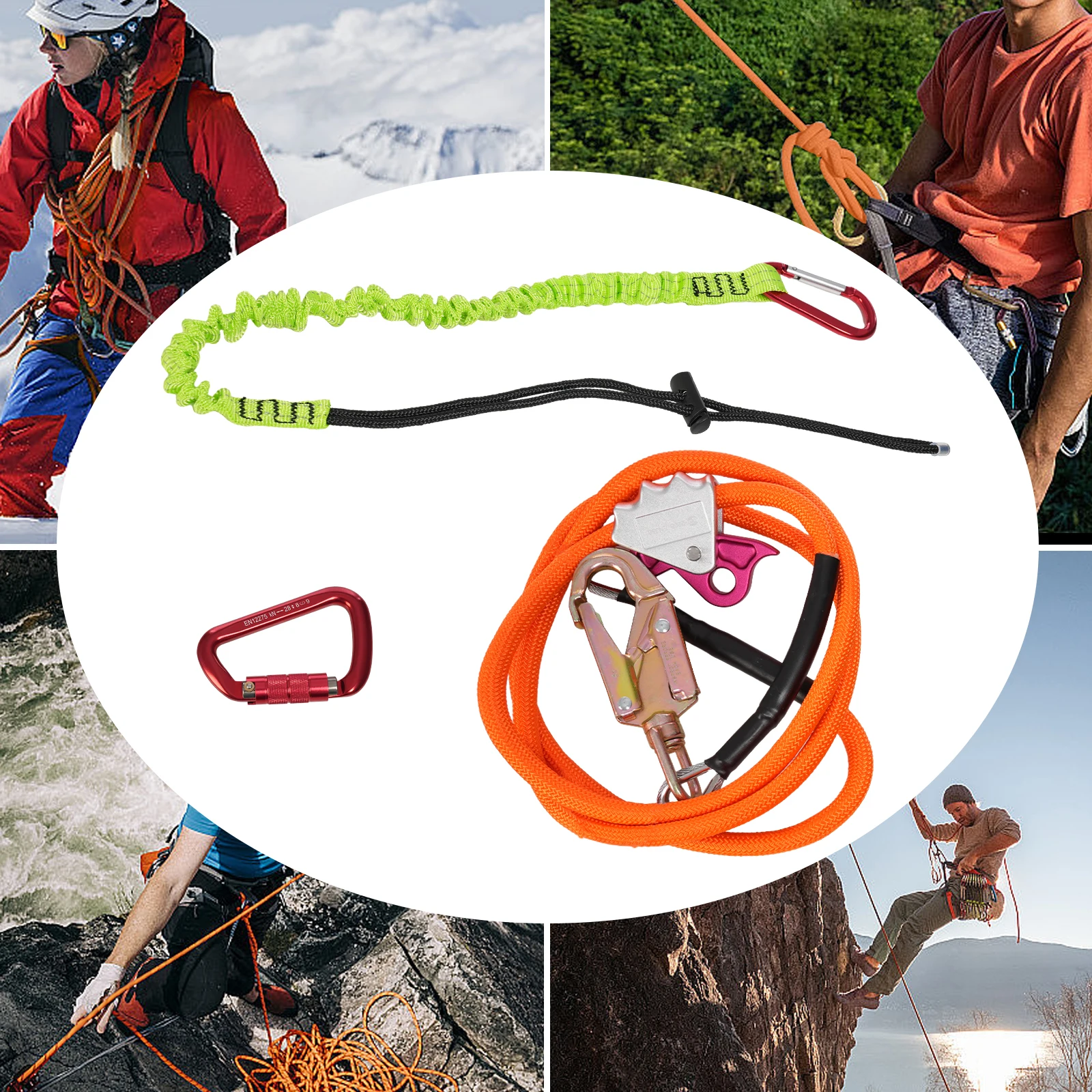 Kit professionale di linea ribaltabile con nucleo in acciaio da 5/8" x 8 piedi con moschettone a triplo bloccaggio - Cordino per arrampicata sugli alberi regolabile ultra sicuro