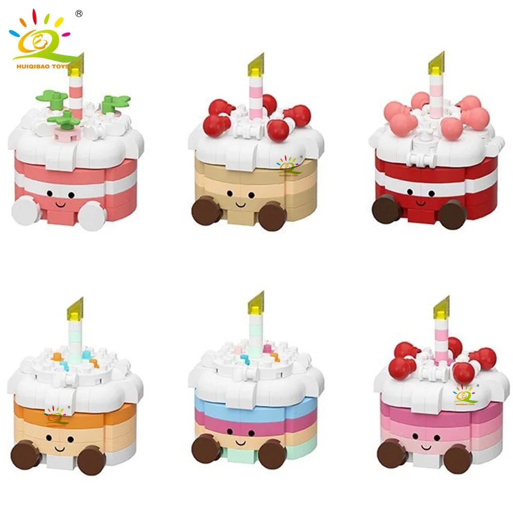 HUIQIBAO Mini Cartoon Birthday Cake Dessert Design Building Block Set Girls DIY Adult Model Micro Bricks Educational Toys Gift