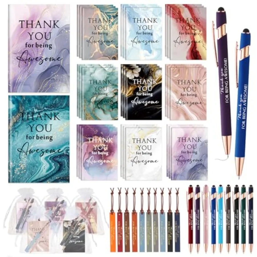 

Set Employee Appreciation Gift Bulk Mini Notebook Ballpoint Pen Leather Bookmark Drawstring Pocket Thank You Gift for Teacher S