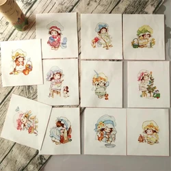 15*15cm Cute Rural Girls Printed Painting Hand Dyed Cotton Fabric For Sewing DIY Patchwork Hand Embroidery Quilt Bag Tecido